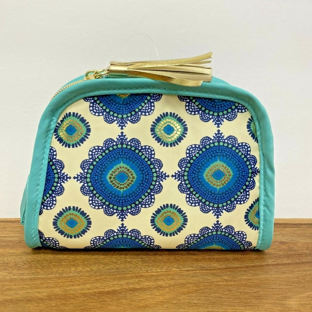MODELLA - Small Cosmetic Bag For Makeup Or Toiletries - Aqua & Gold - NWT